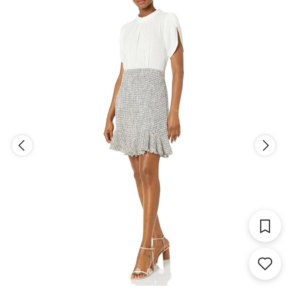 • REBECCA TAYLOR • Women’s Round-Collar Silk & Tweed Short Dress White & Black 0